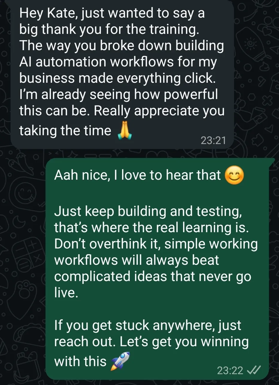 Student thanking Kate for the AI automation training